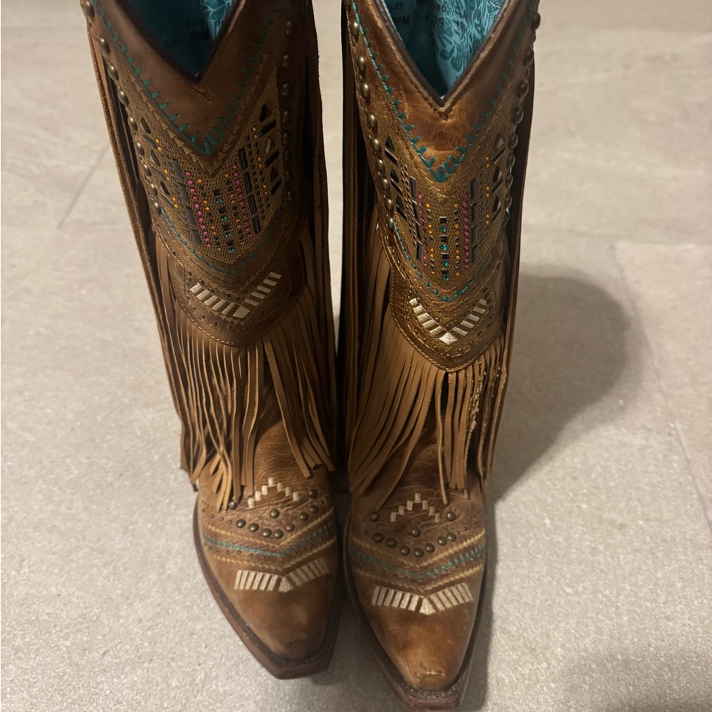 Women’s Corral Fringe Snip Toe Western Cowgirl Boots - Brown